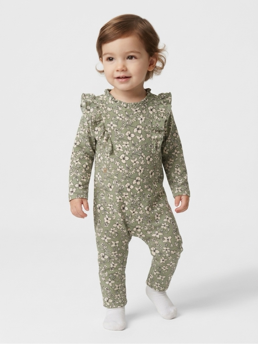 NWT Jessica Simpson Baby Olive Floral Ruffle Romper 24M